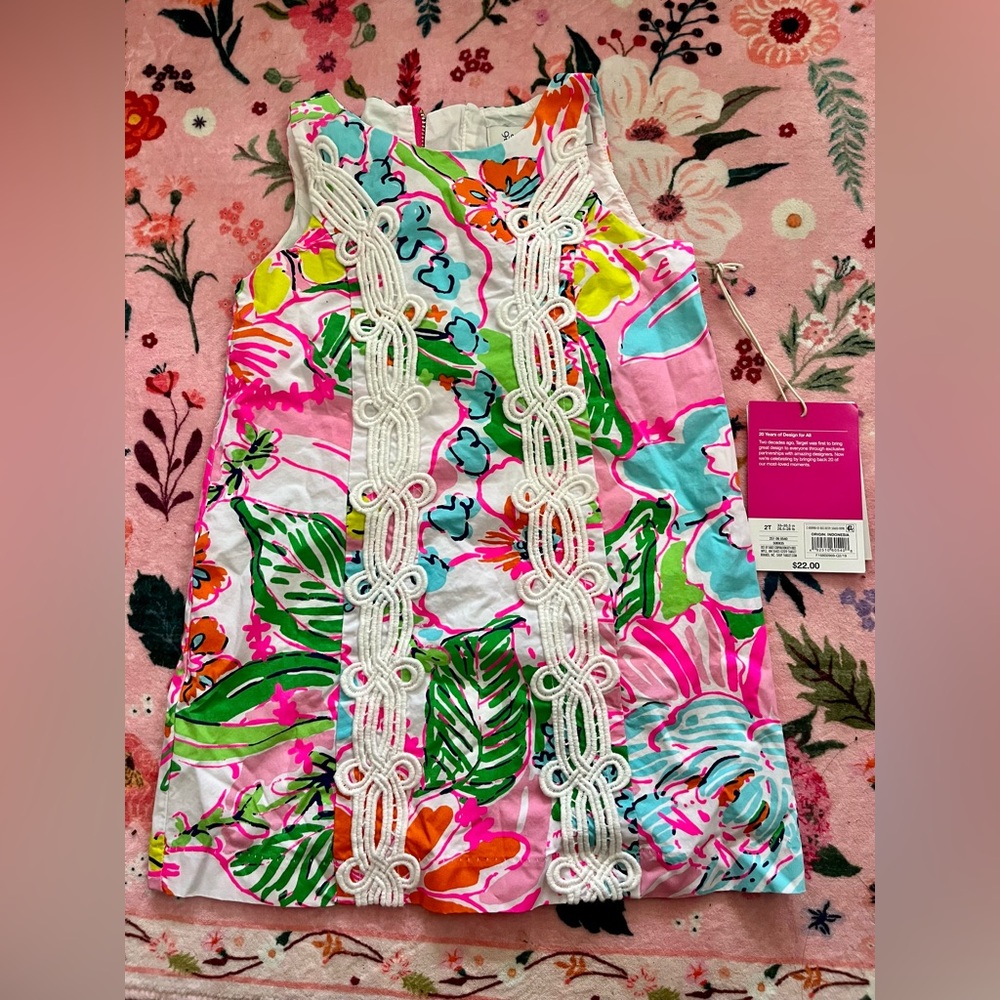 Lilly Pulitzer Pink and Green Floral Top with Lace collab with target 2T